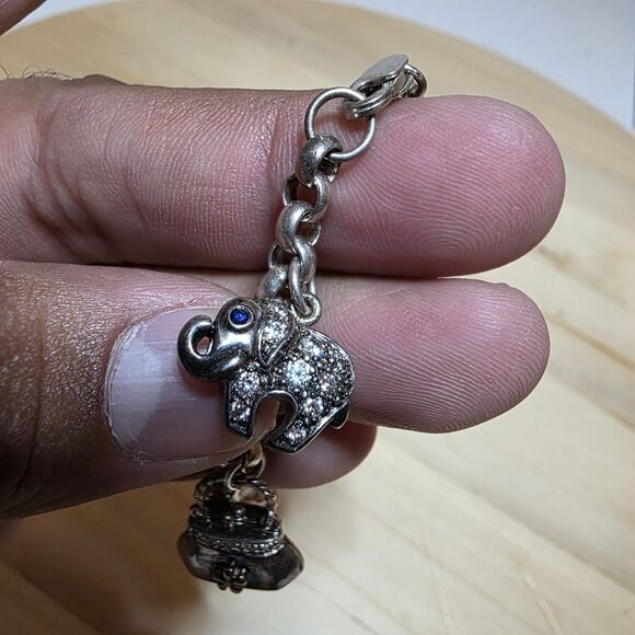 Sterling Silver 925 Rolo Link Charm Bracelet With 8 Charms Measures 7.5 Inches - Picture 3 of 10